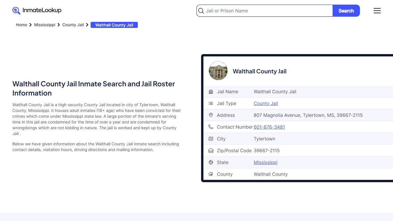 Walthall County Jail Inmate Search and Jail Roster Information